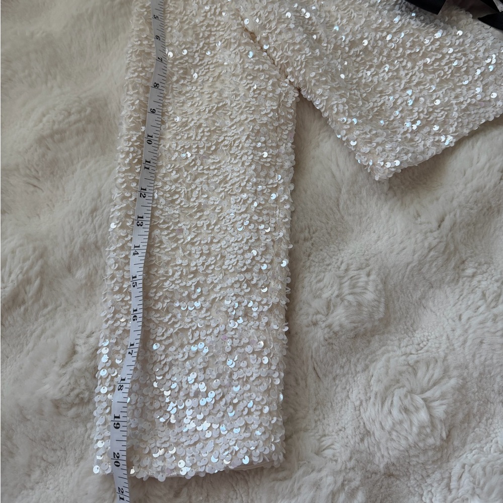 H&M Ivory Sparkling Sequin Tie Front Jacket with Black Bows-S - Picture 15 of 16